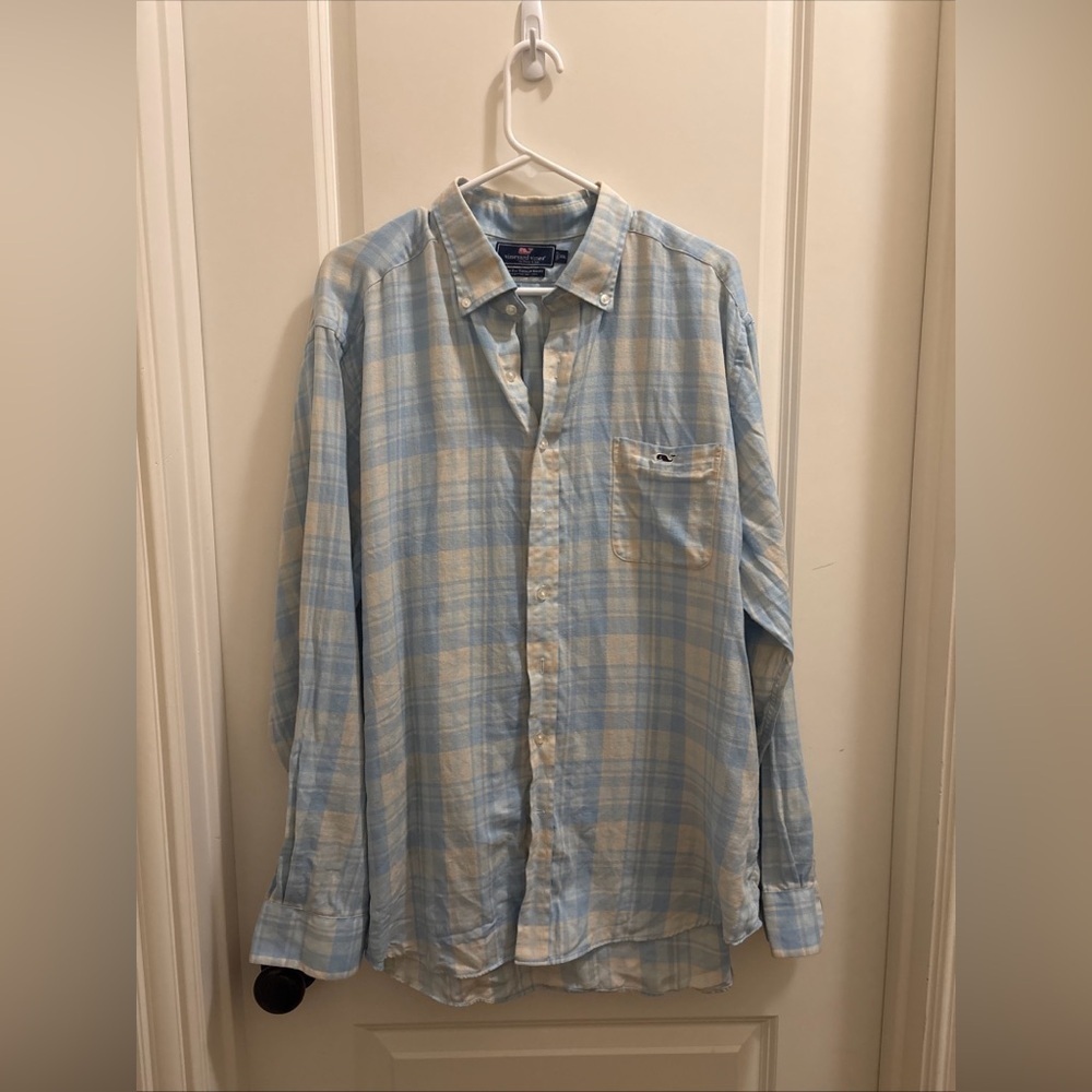 Vineyard Vines Shirt Men 2XL Blue Tucker Slim Fit Long Sleeve Button Linen Blend